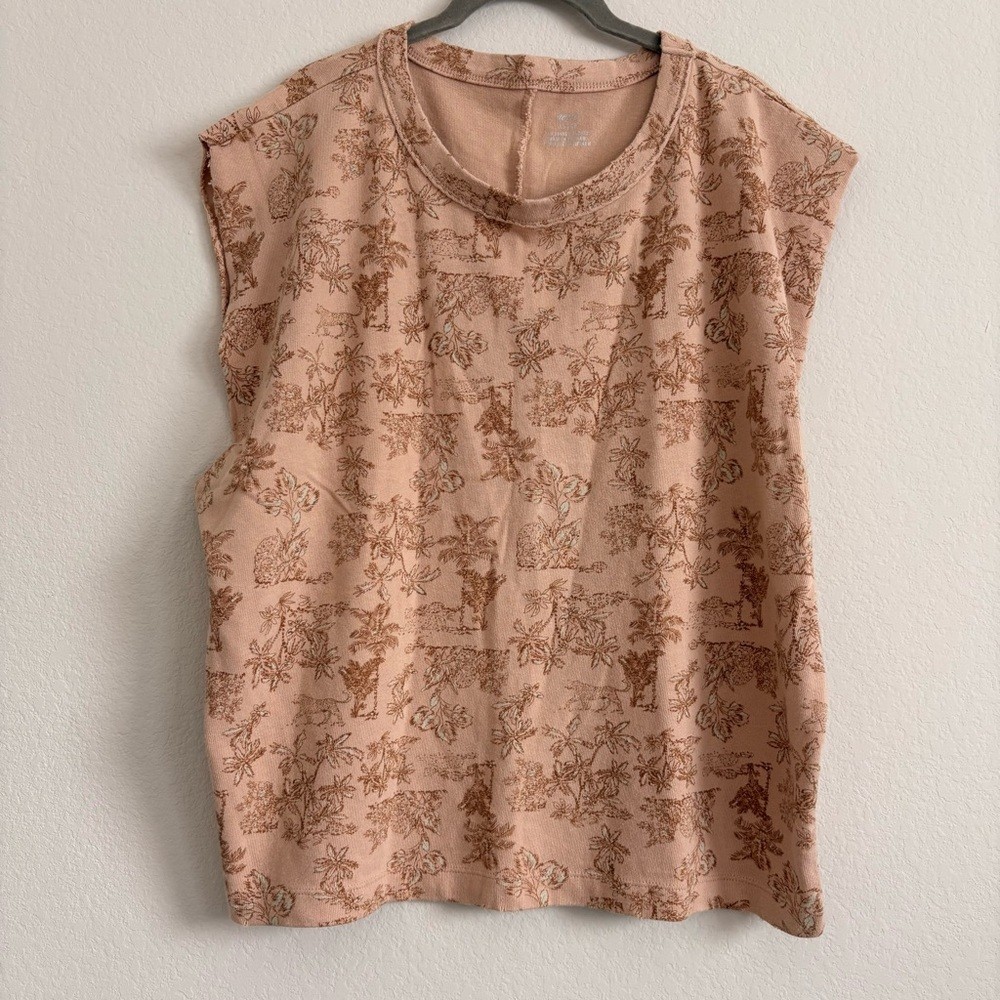 Aerie Tan Tropical Print Oversized Muscle Tee- size XS