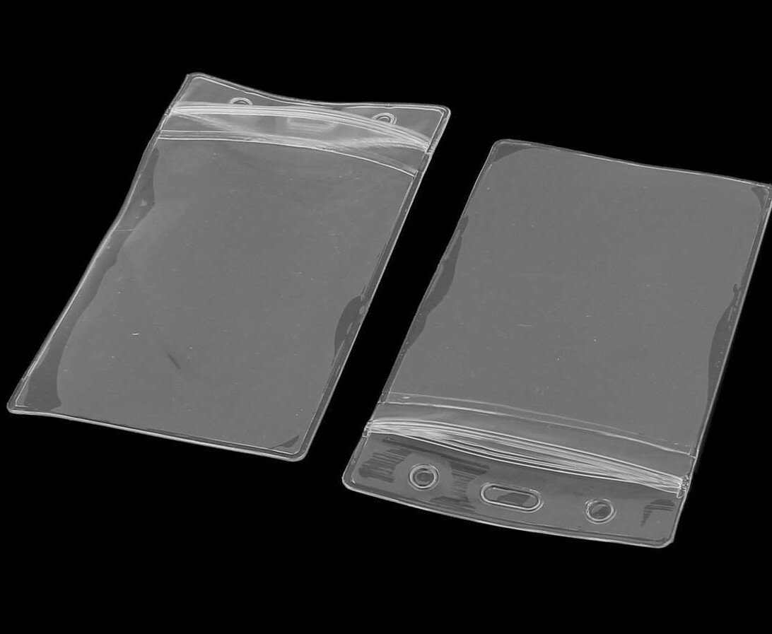 5 ID Badge Holders VERTICAL Clear Vinyl + Zip Lock Feature Work Cruise