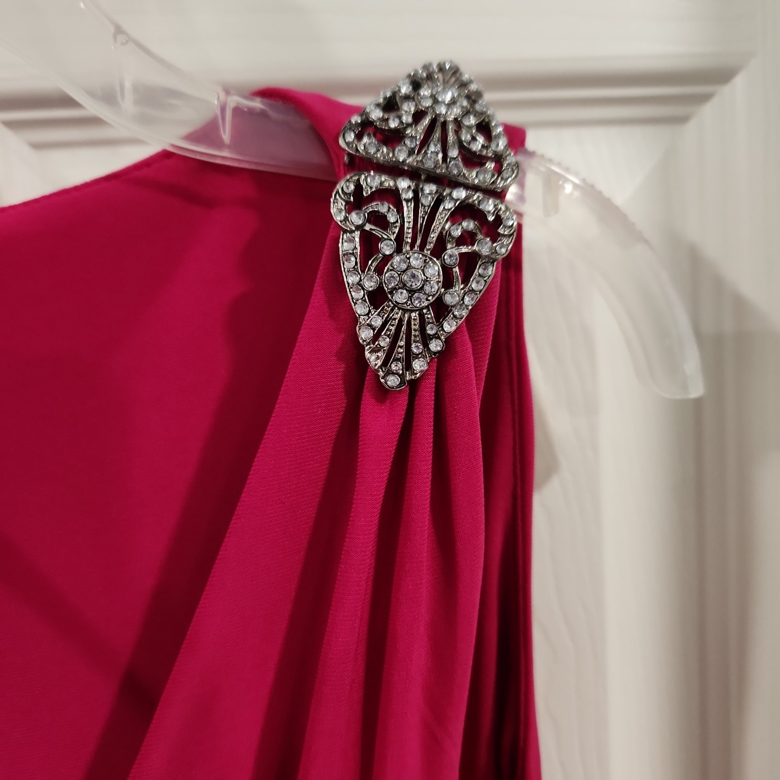 Lauren Ralph Lauren Fuchsia Jeweled Strap Ruched Evening Gown Dress Pink Sz 4