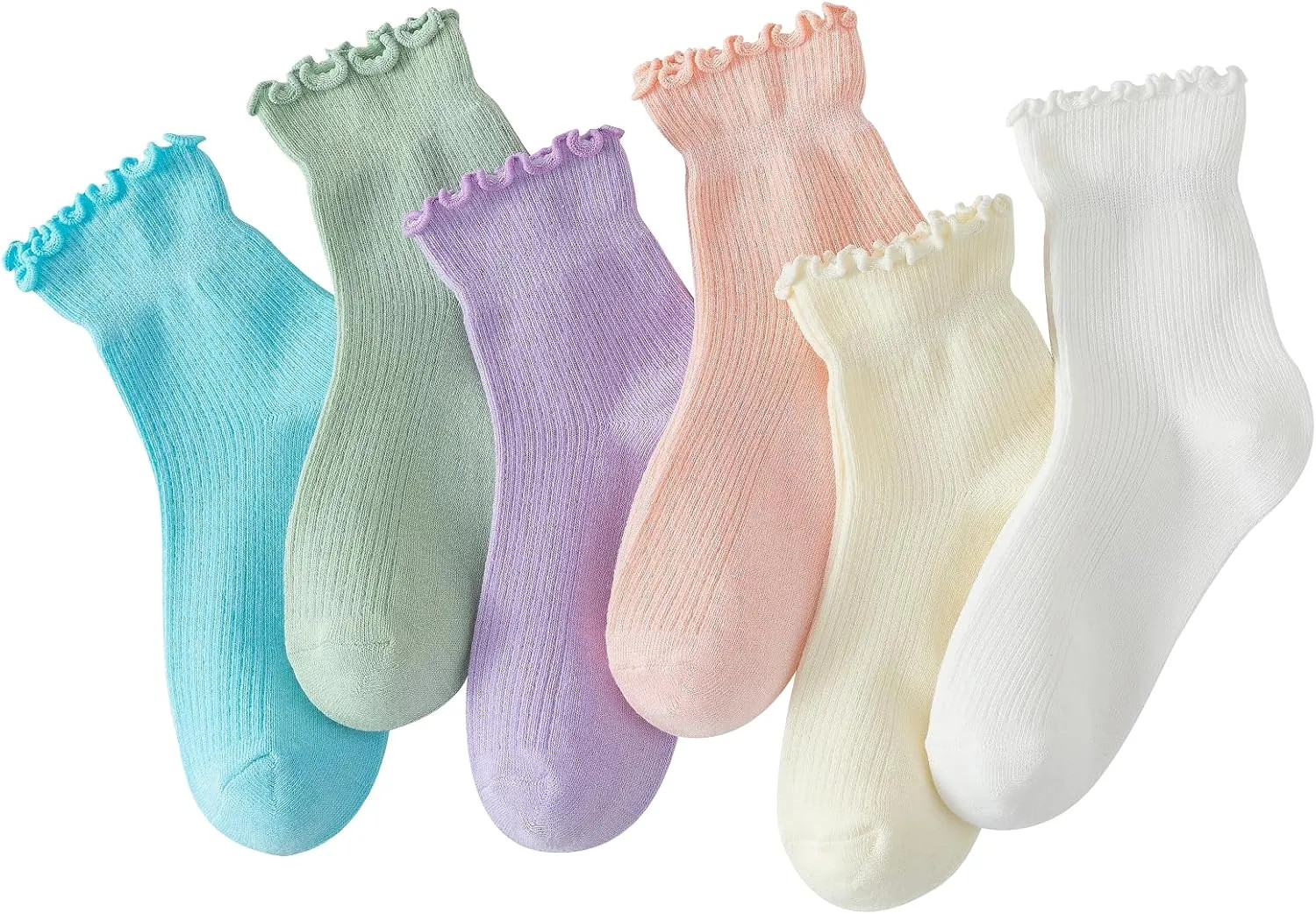 6 Pairs Women Ruffle Ankle Socks Cute Frilly Socks Cotton Blend