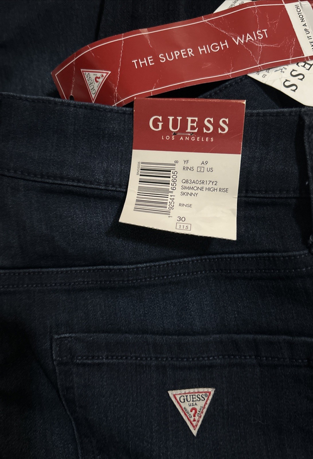Guess Los Angeles Simmone Super High Waist Skinny Jeans Dark Blue Sz 30 Women’s