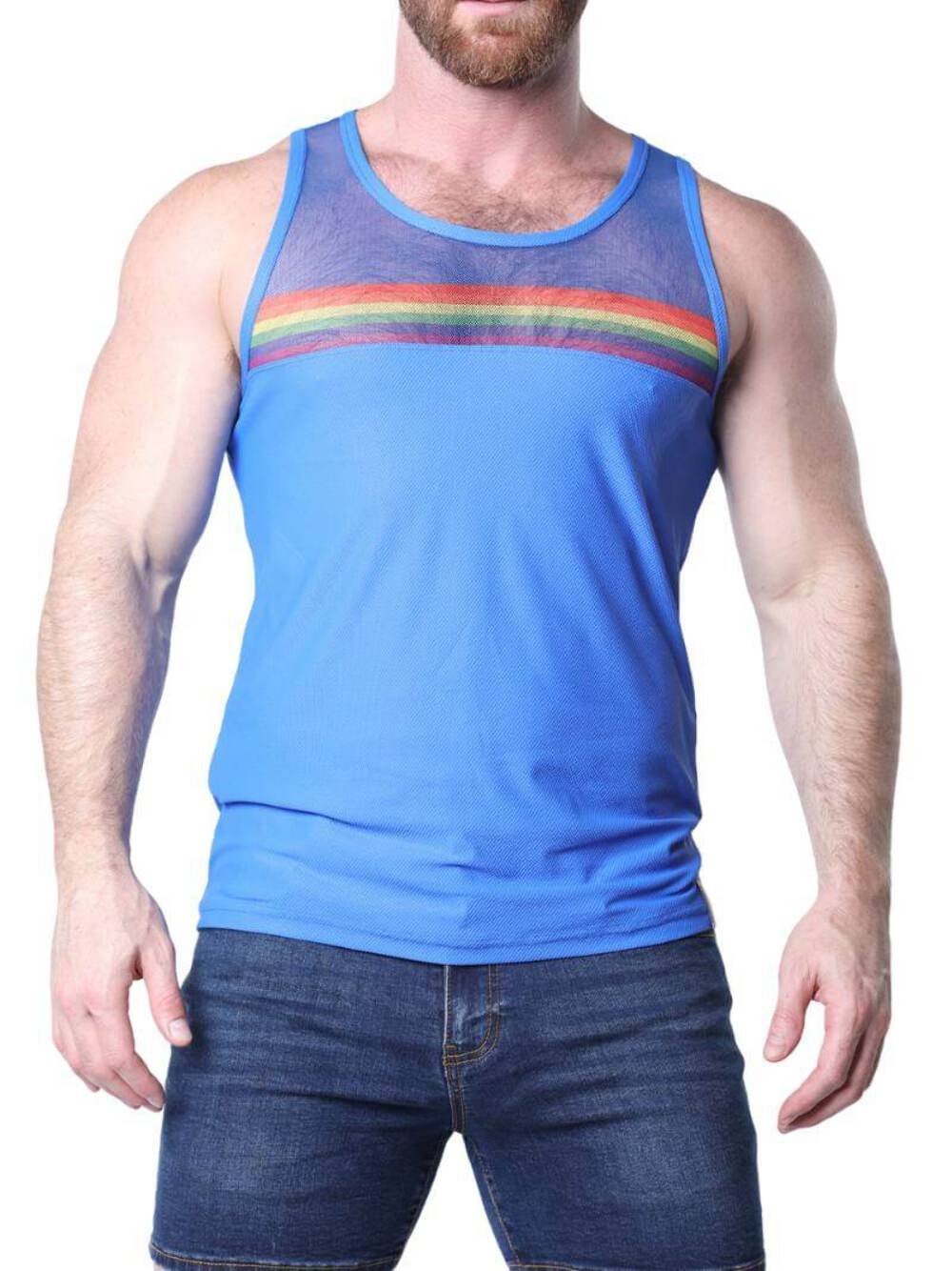 Timoteo Pride Tank Top with Rainbow Stripes, Gay Interest