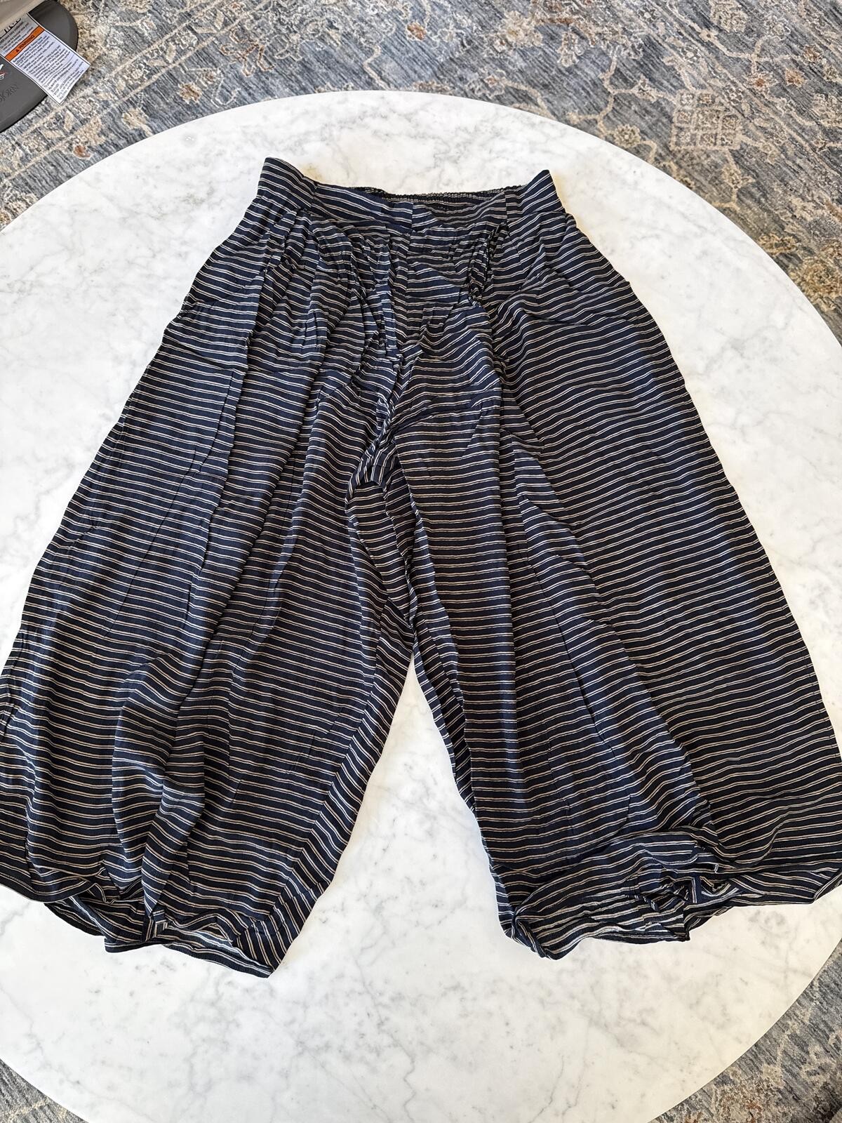 Faithfull The Brand Black and Beige Striped Wide-Leg Pants Size S