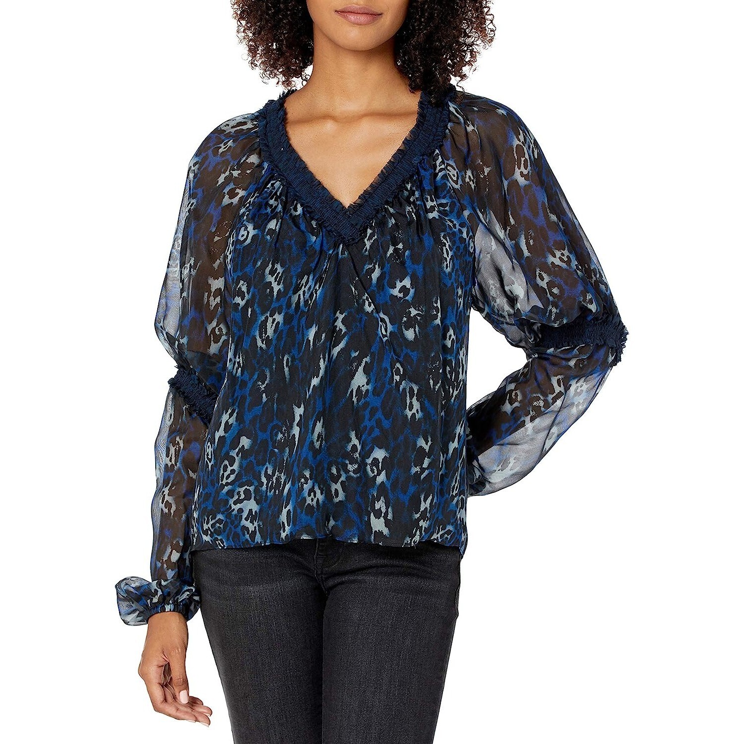Ramy Brook Women’s Leopard 100% Silk Printed Bea Long Sleeve Top Size XXS
