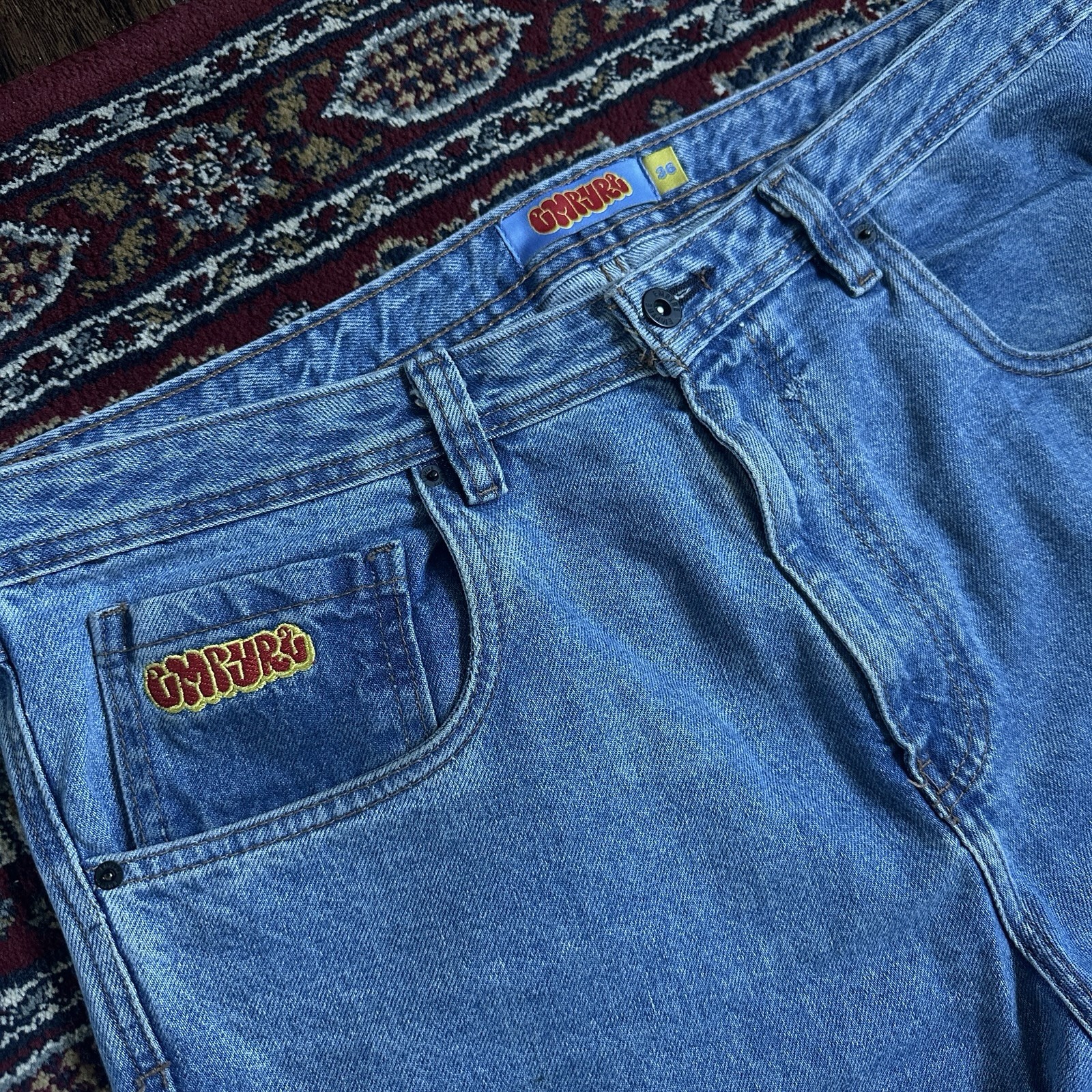 Empyre Mens Skate Jeans Size 40 Blue Loose Fit Light Wash Denim Baggy Streetwear