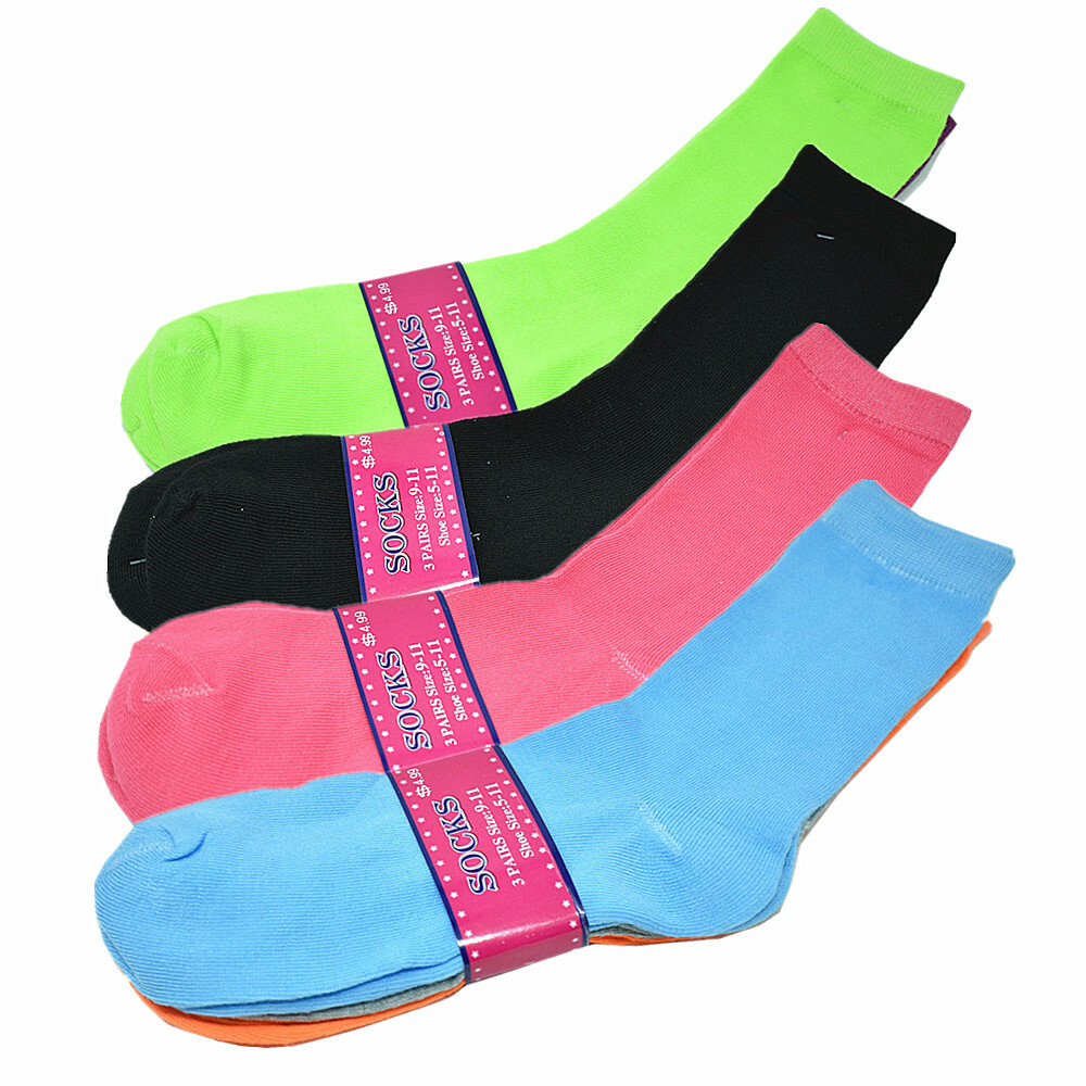 3-12 Pairs Womens Solid Multicolor Casual Cotton Classic Crew Socks Size 9-11