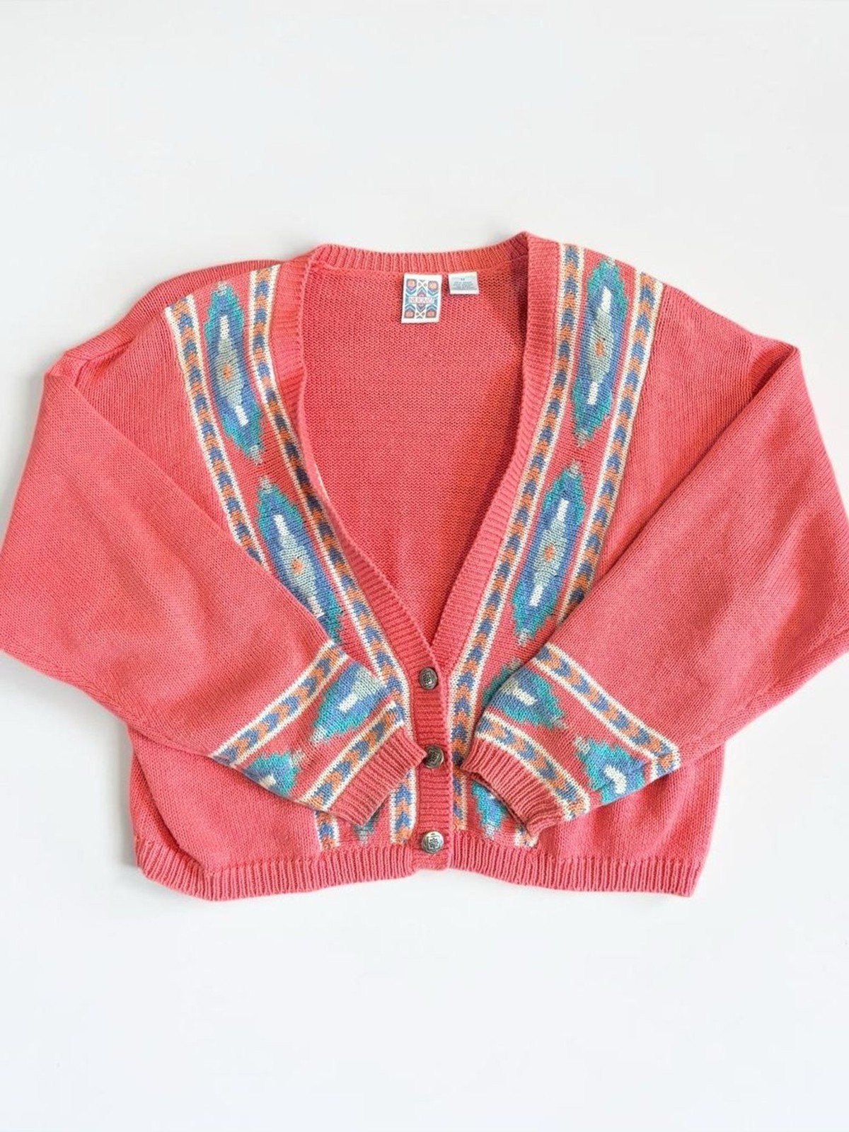 Nuovo Coral Southwestern Knit Cropped Cardigan Sweater Womens Medium