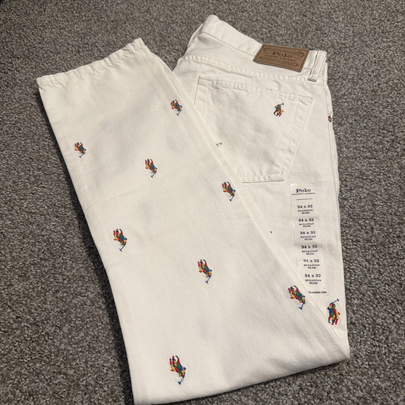 Polo Ralph Lauren The Sullivan Slim Jeans Mens 34×32 White Pony All Over Print