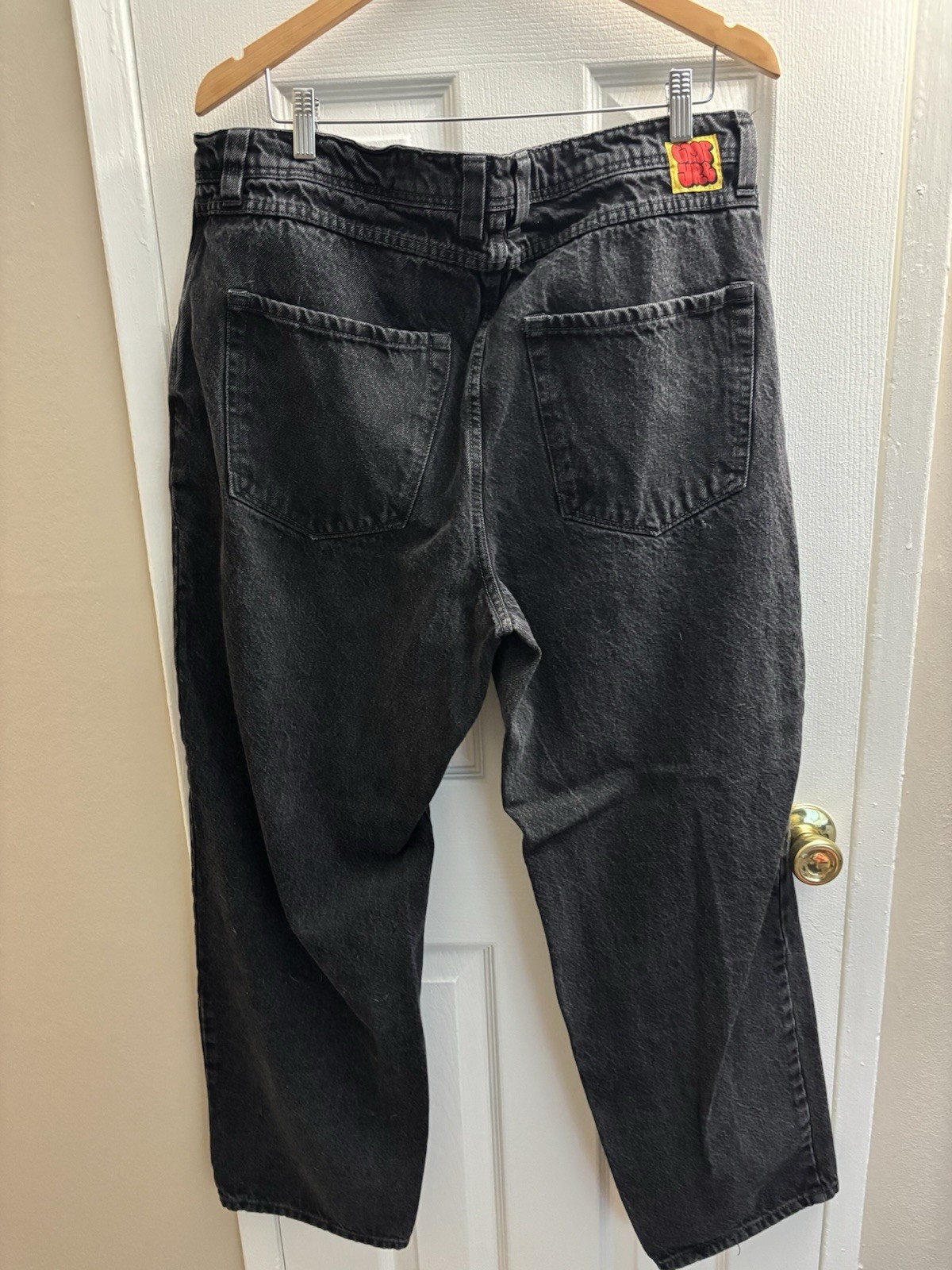 Empyre Men’s Black Denim Jeans Straight Regular Fit Mid Rise Dark Wash Logo