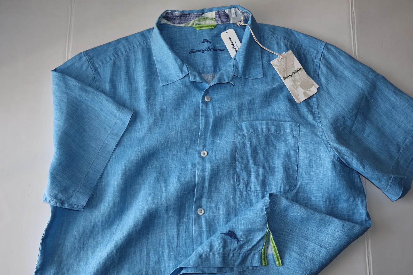 Tommy Bahama Camp Shirt Sea Glass Blue Yonder Solid ST324636 SS New