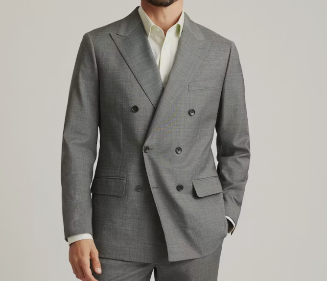 2025 LINEAGE Gray Double Breasted Sport Coat Suit Blazer 44S