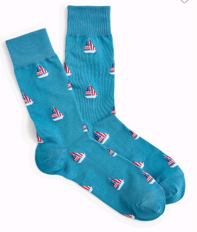 J Crew Mens Boat with Flag Trouser Socks Color Serene Sky New! One Size