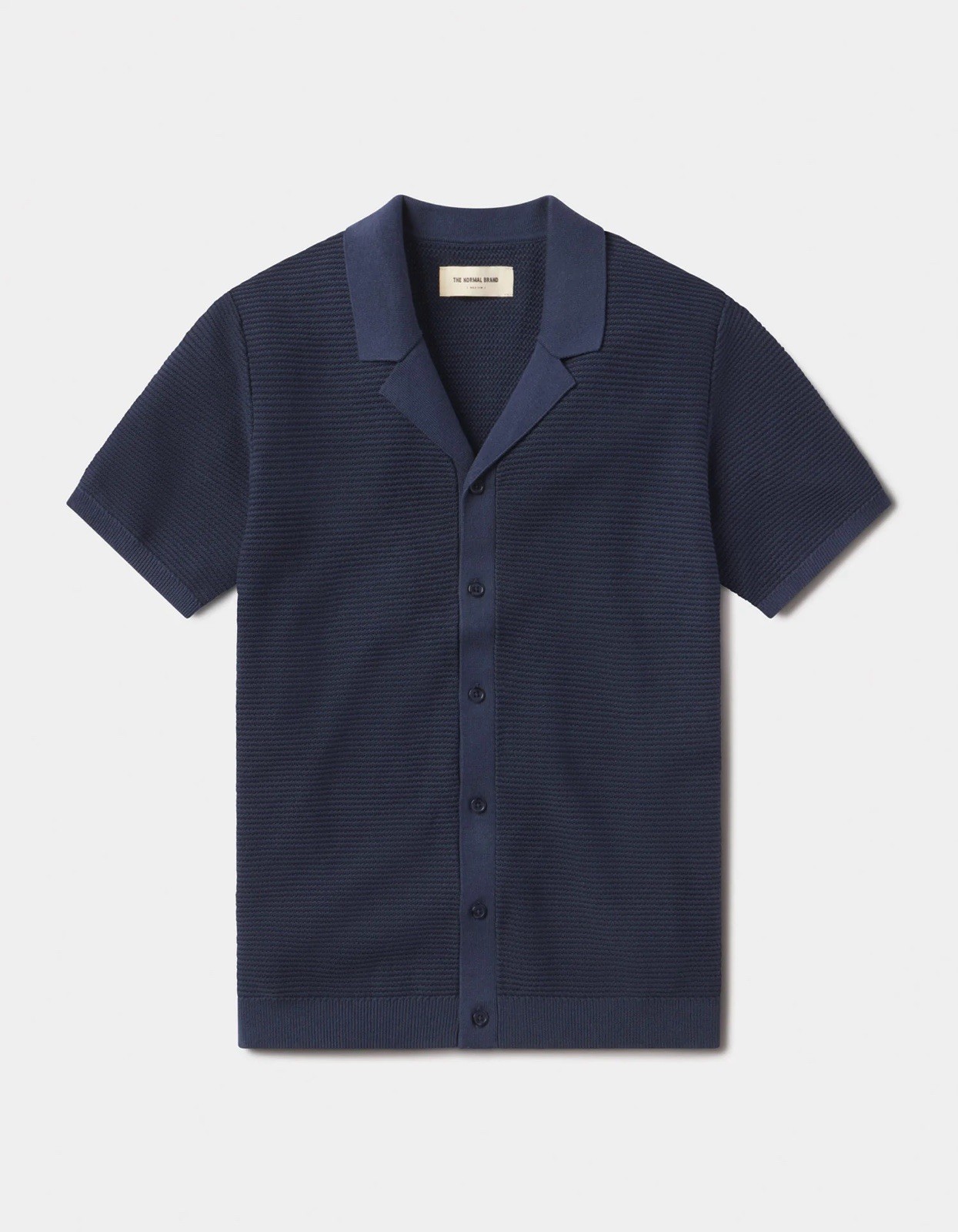 Normal Brand Robles Birdseye Knit Camp Button Up Size Large $129 MSRP Navy