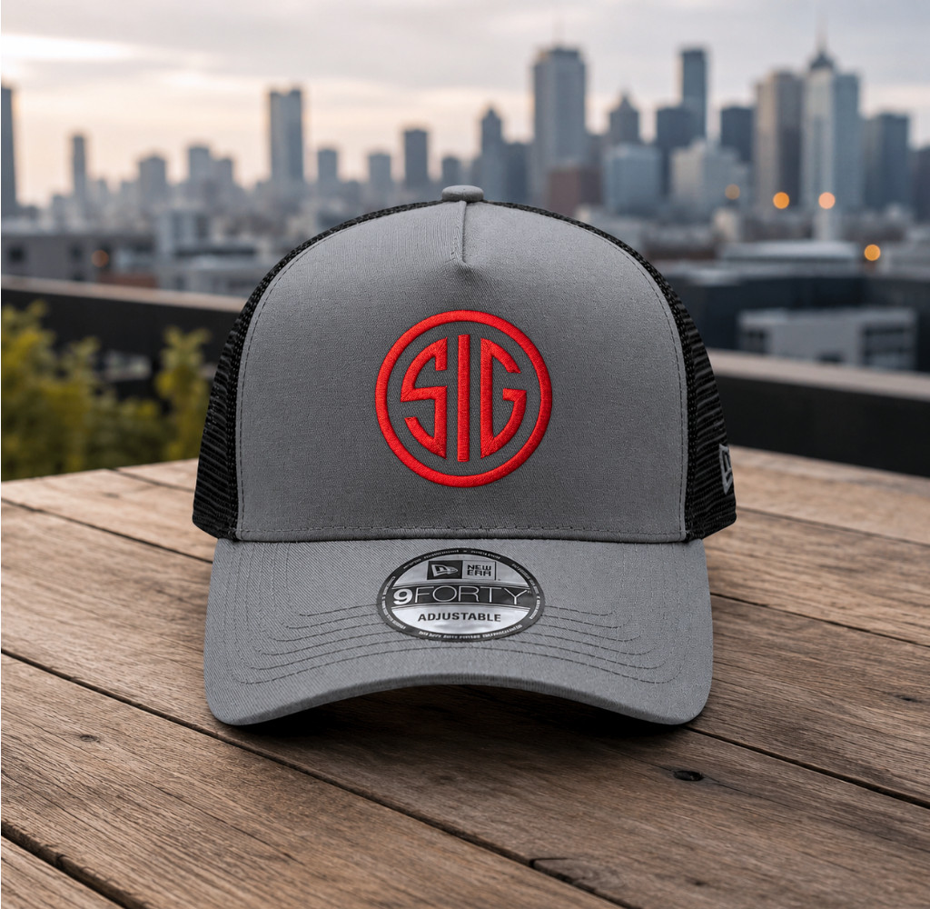 SIG Embroidered Trucker Hat Gray Hunting Outdoor Sports Snapback Cap