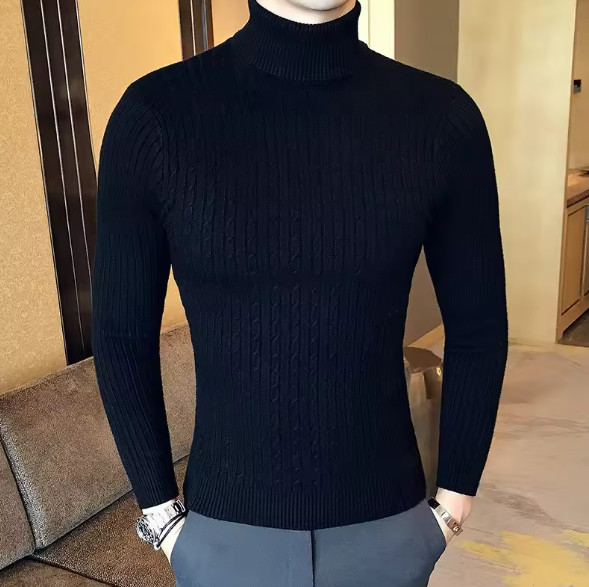 Winter Turtleneck Pullovers Warm Solid Color Men’s Sweater Slim Pullover Men