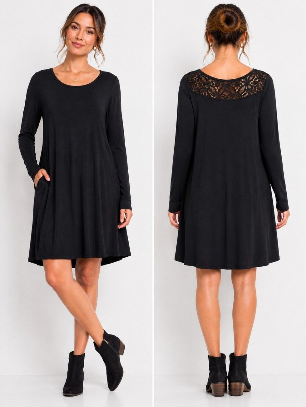Poof! Black Shirt Mini Dress Long Sleeve Stretch Lightweight Size S