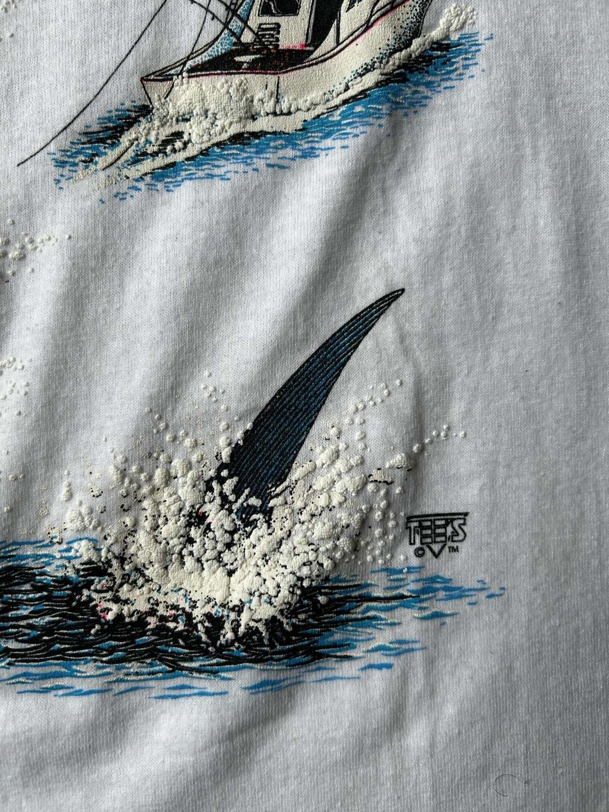 Vtg 90s Tees VT 3D Puff Print South Padre Island Fishing T Shirt XL Marlin Boat