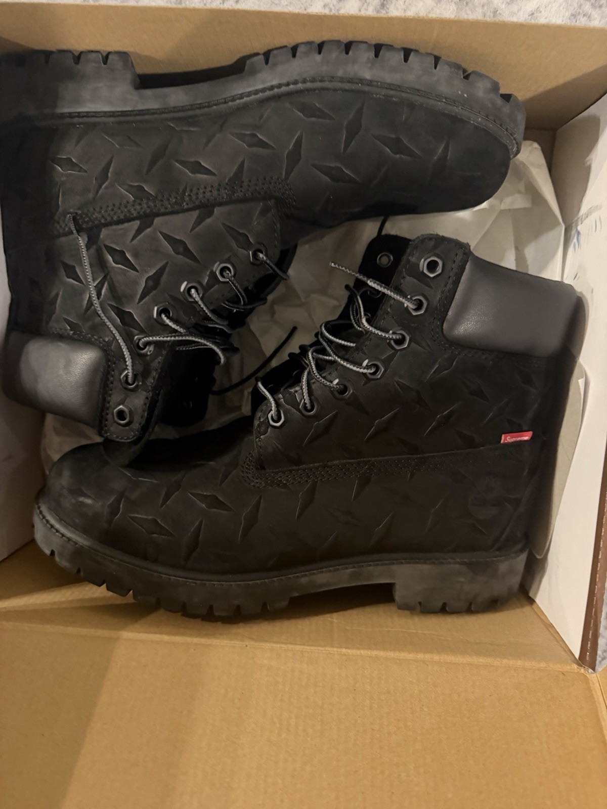 Timberland 6″ Premium Waterproof Boot Supreme Diamond Plate Black Size 8.5