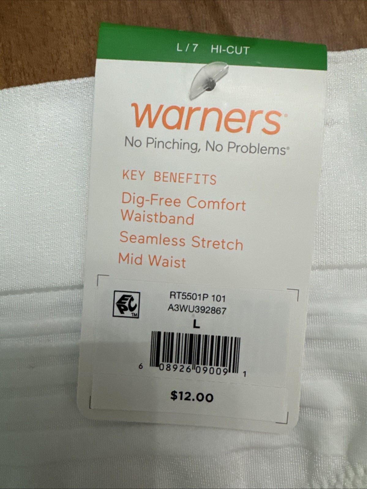 Warner White Hi Cut Nylon/Elastane Panties Women’s Size 7-Large NWT