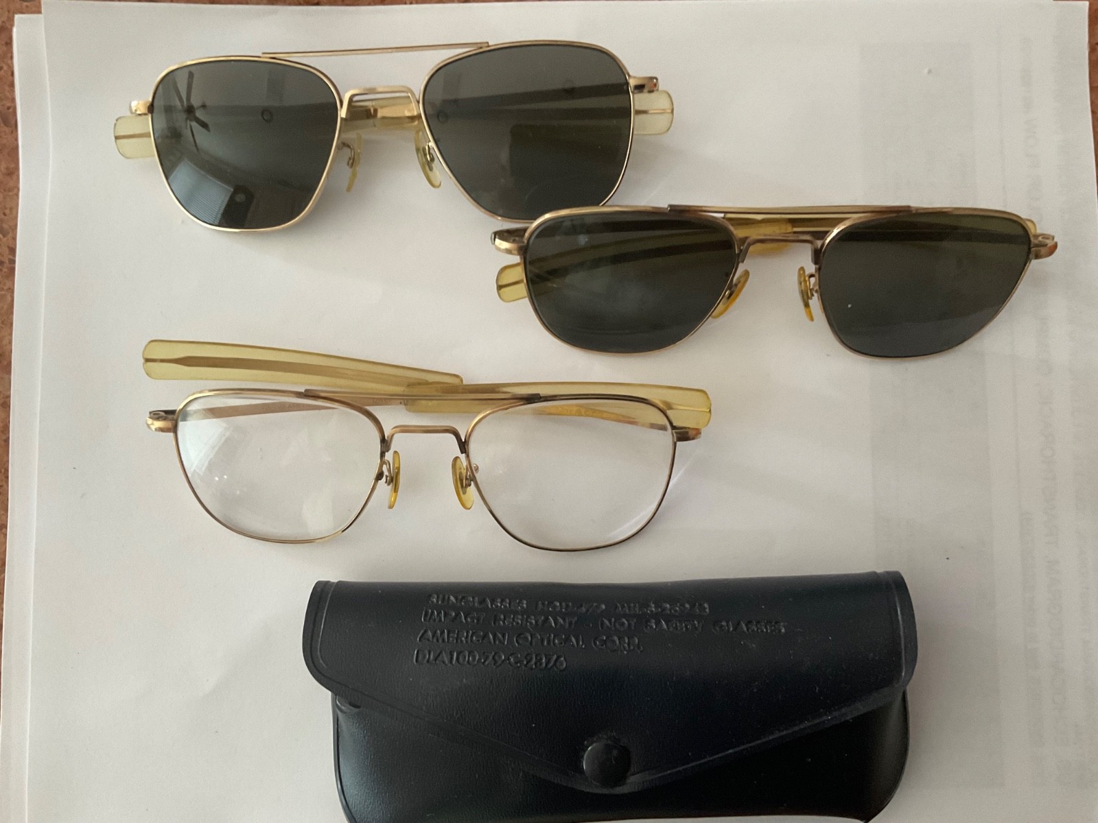 AO Original Pilot Unisex Sunglasses -2 Calobar Green/Gold and one clear