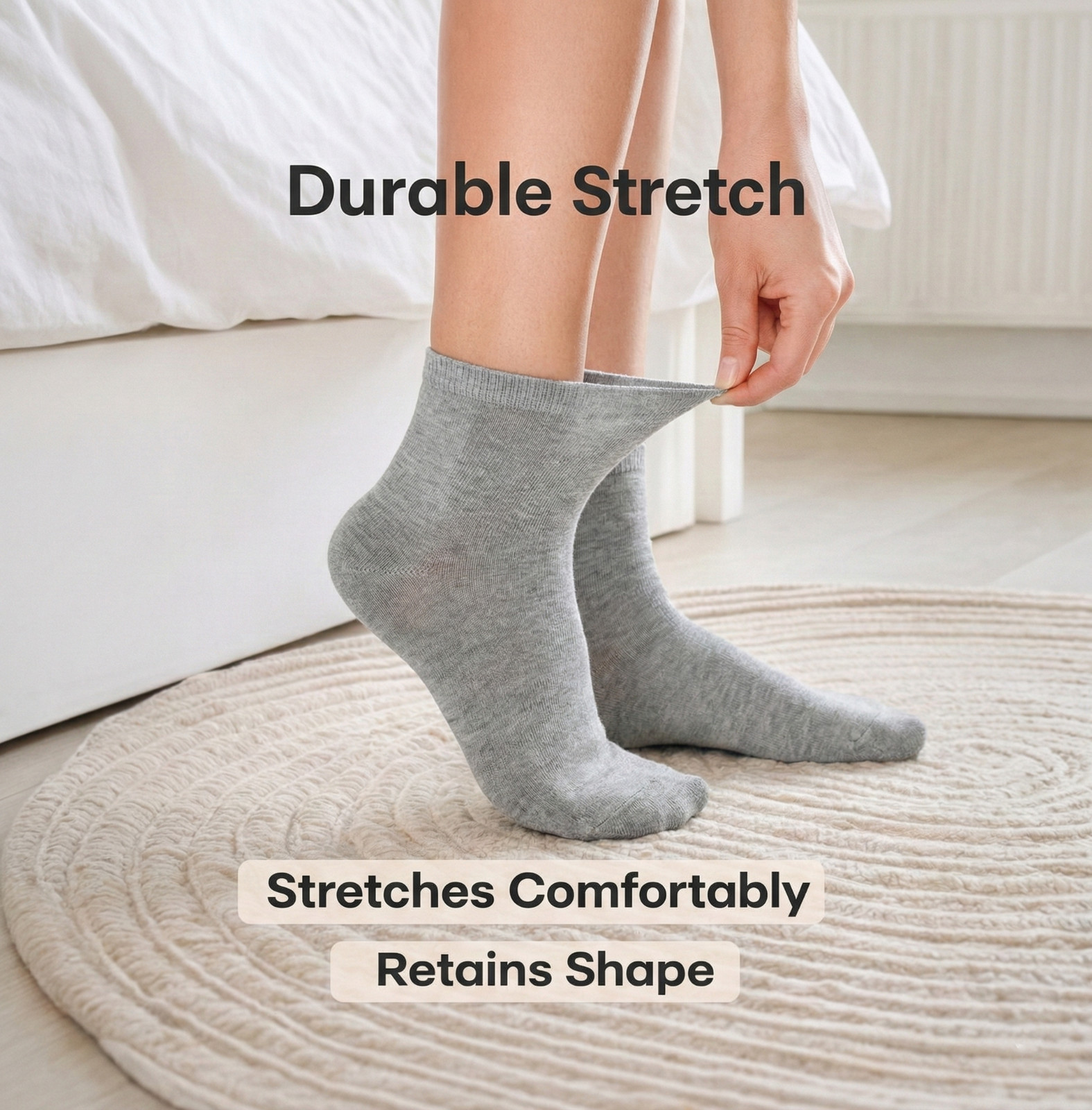 Women’s Cotton Blend Low Crew Socks, Made in Korea, 80% Cotton 20% Spandex