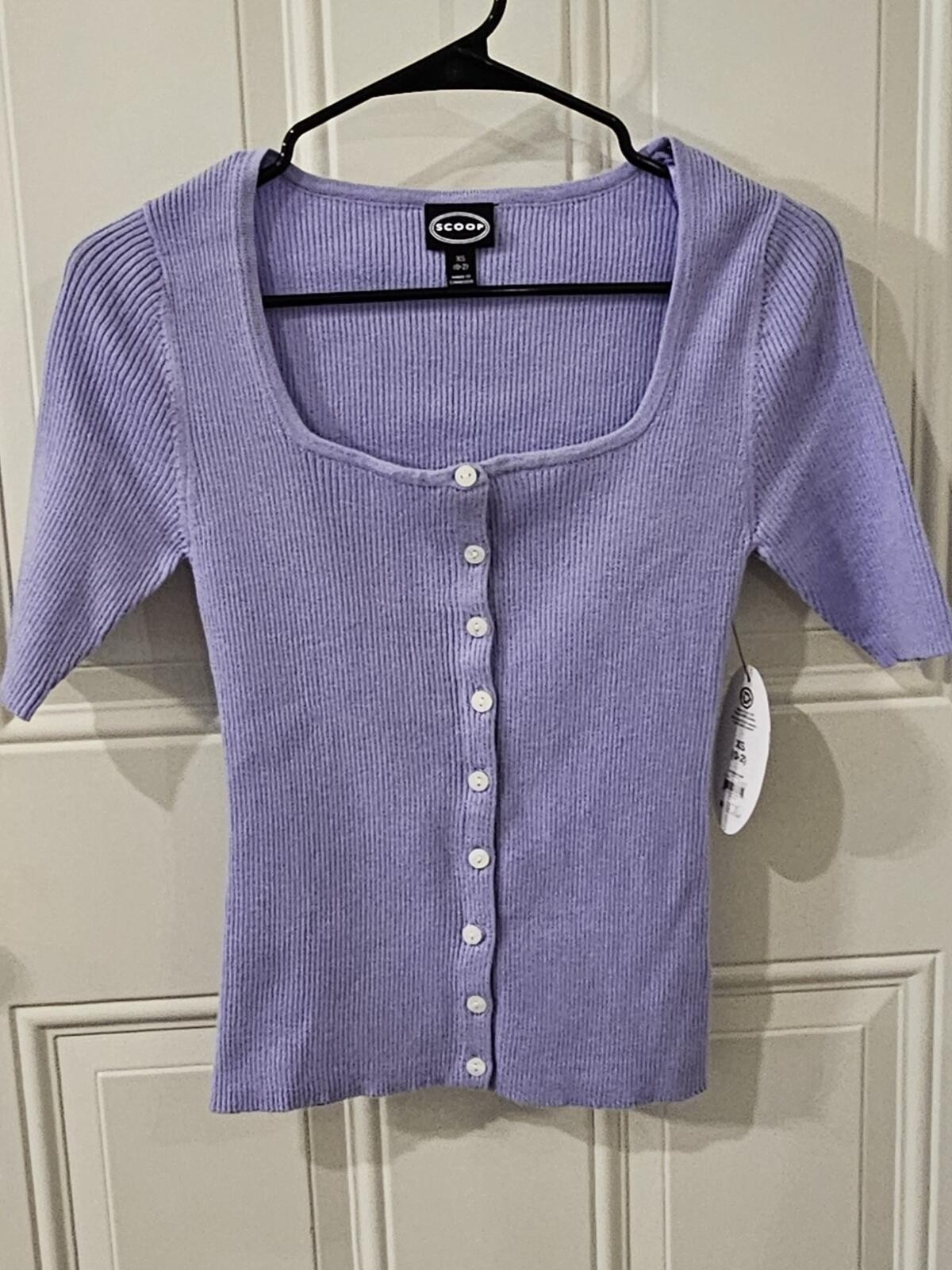Scoop Lavender Ribbed Button Front Square Neck Top Sz XS