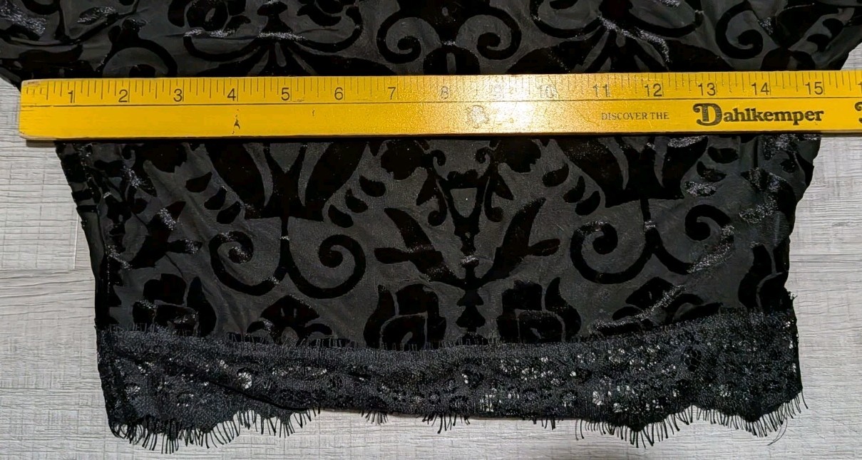 Monaco Crop Top Long Sleeve Lace Mesh Velvet Sz S Black Victorian Goth Romantic