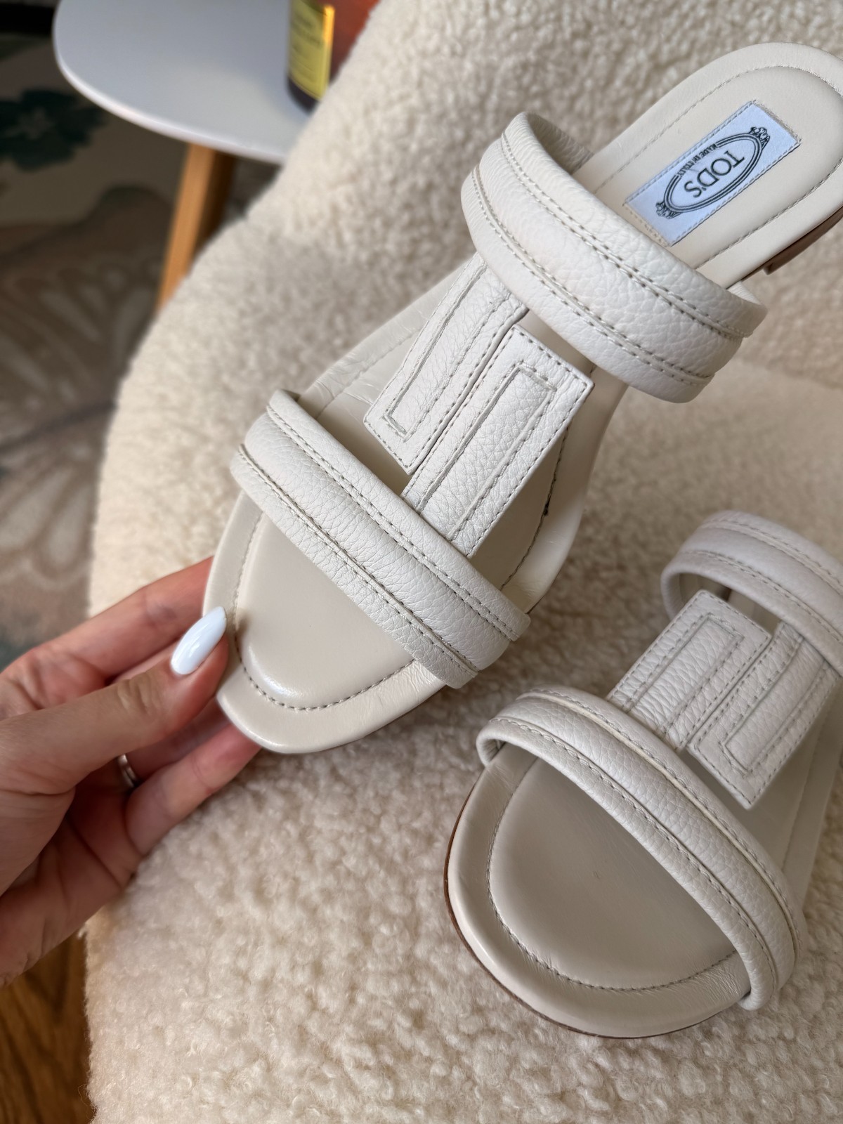 Tod’s Double T Flat Leather Sandals White Size 38