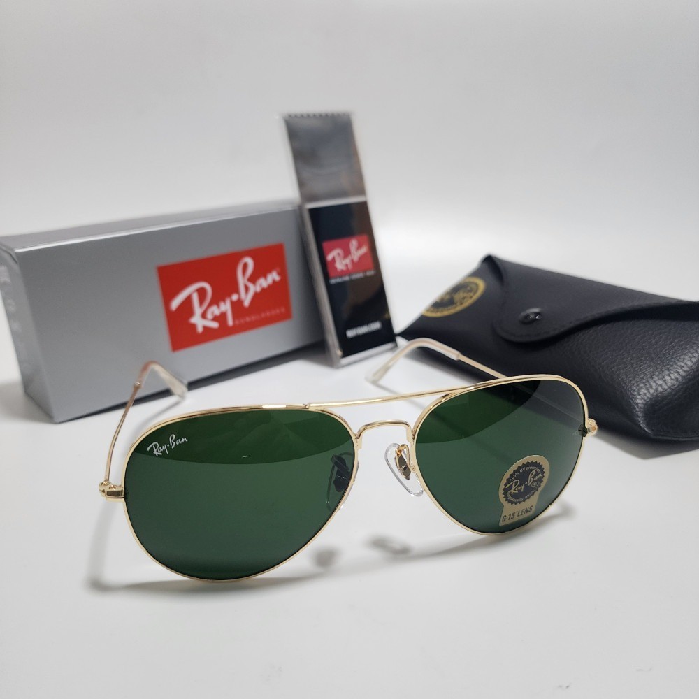 Ray-Ban RB3025 Aviator Sunglasses Gold Frame Green Glass Lens 58mm UV400