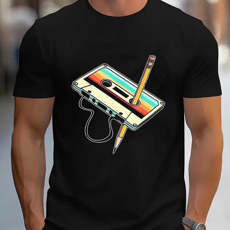 Men’s 80s Cassette Tape Graphic T-Shirt – Retro Music Tee with Nostalgic Print