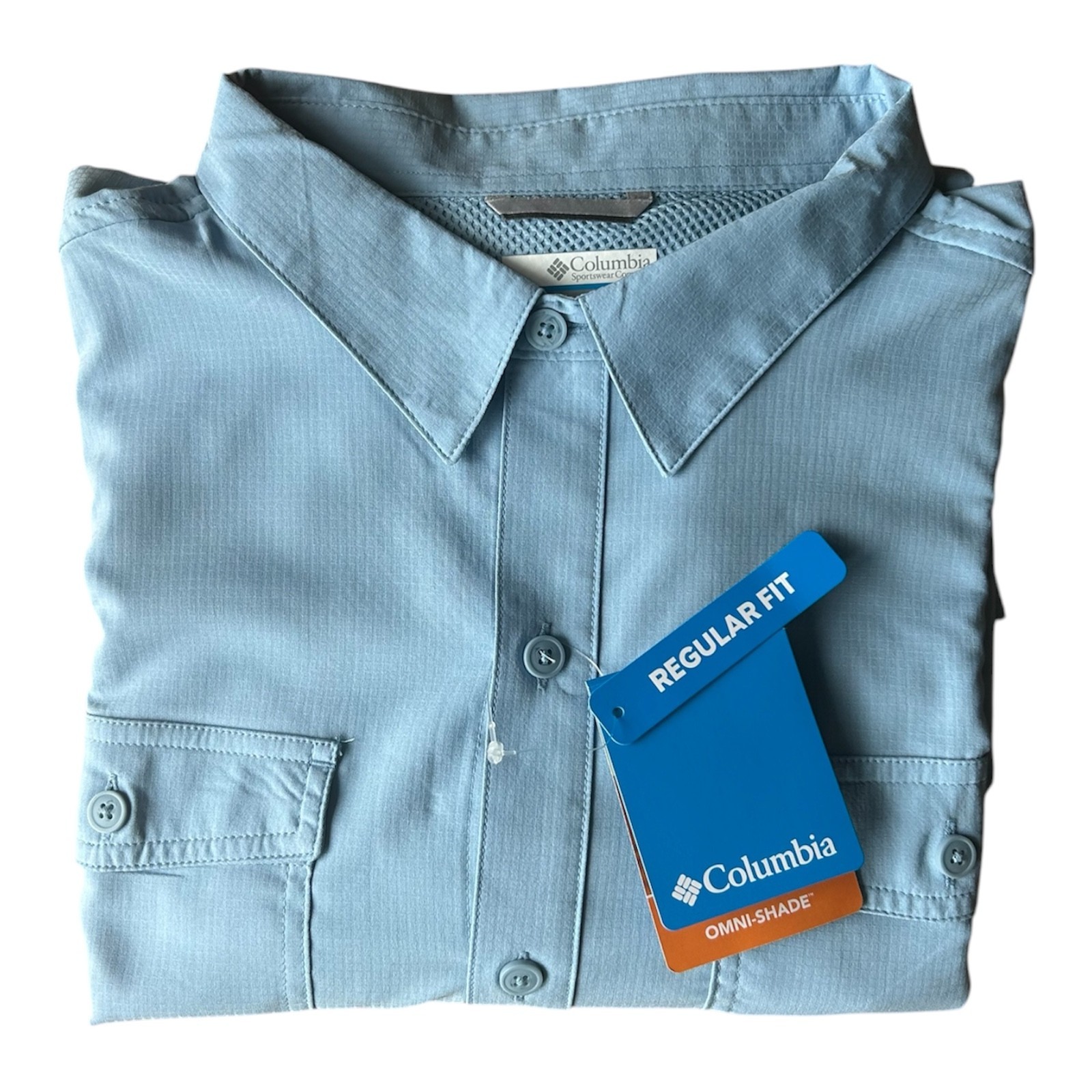 Columbia Omni Shade Men’s Long Sleeve Shirt Ripple Blue 40 UPF Size XL
