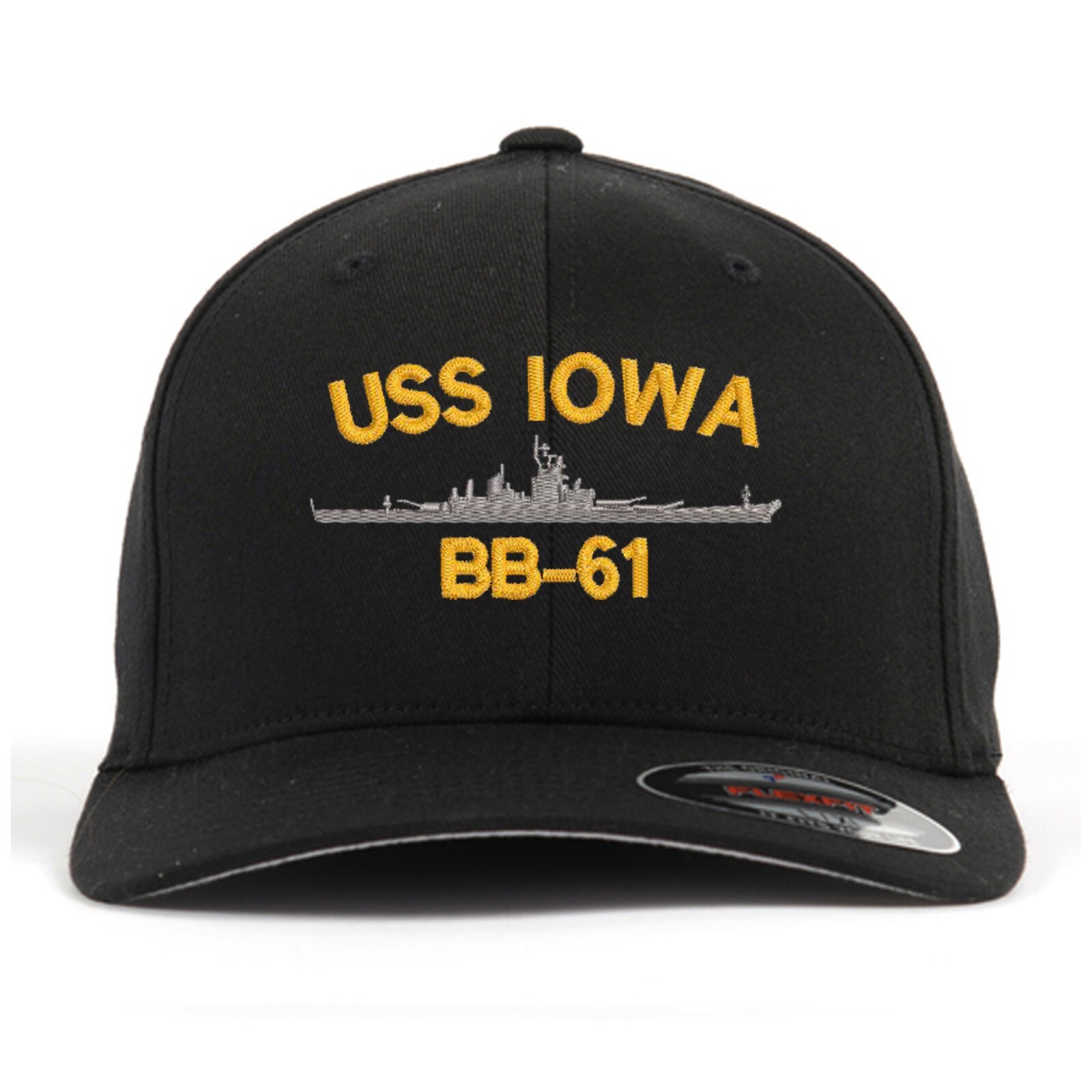 Uss bb-61 embroidered stretch flex fit baseball cap (size S/M, L/XL, XXL)
