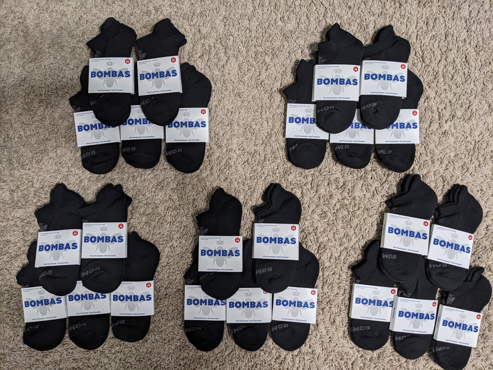 NWT Bombas Black Ankle Socks Bulk Lot 25 Pairs Medium