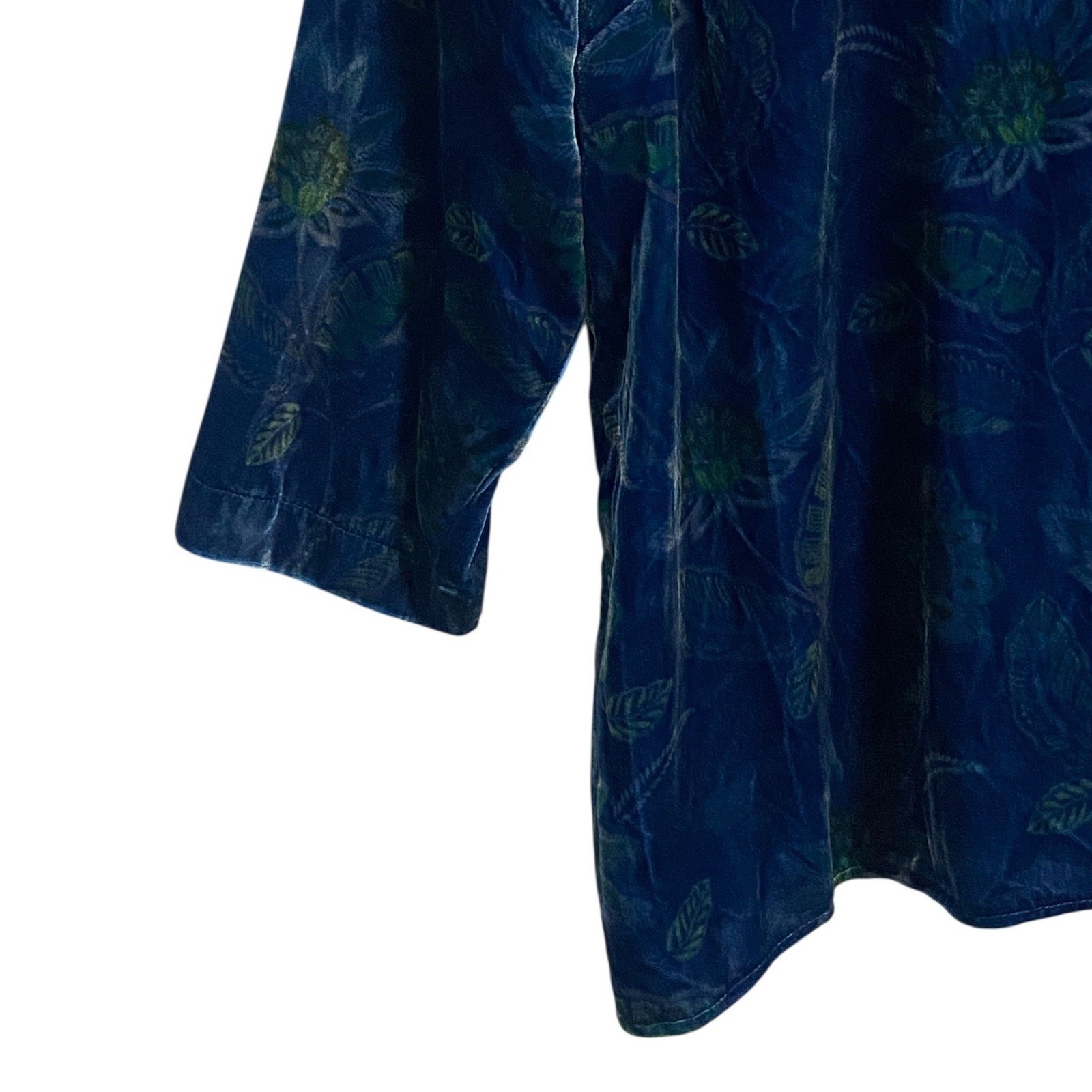 J. Jill Velvet Blouse Blue Floral Burnout 3/4 Sleeve Boho Elegant Romantic SP