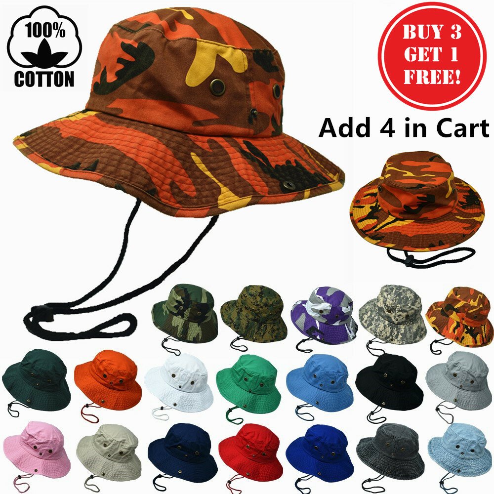 Unisex Summer Boonie Bucket Hat Cap 100% Cotton Sun Hunting Fish Safari Military