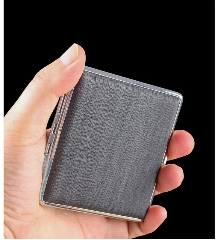 Leather Cigarette Case 20 Pack Portable Tobacco Box Men Wood Grain Accessories