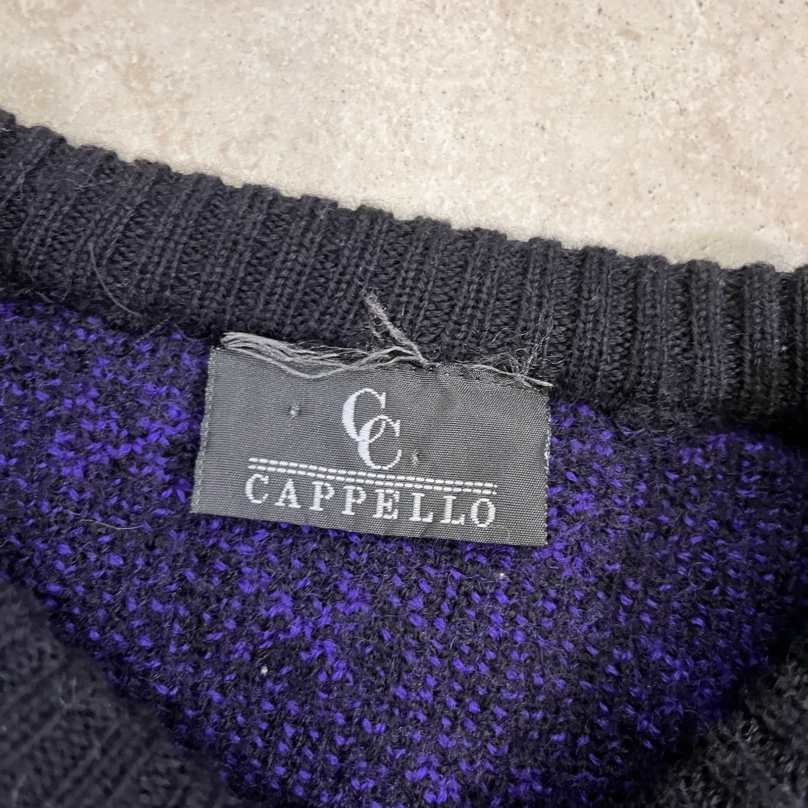 Vintage 1990s Cappello Women’s Size 54 Abstract Knitted Sweater Purple 100% Wool