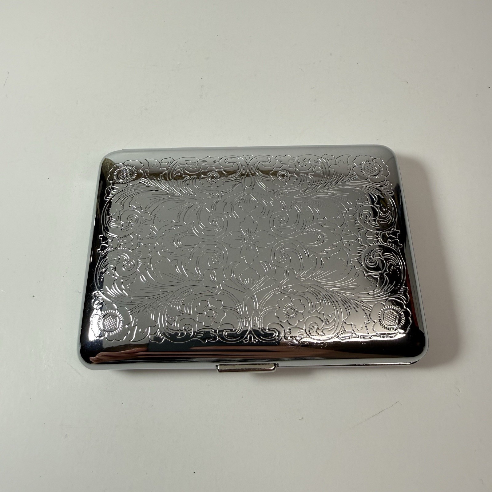 Silver Victorian Style Scroll 2-Band Cigarette Case Business Credit Card Holder