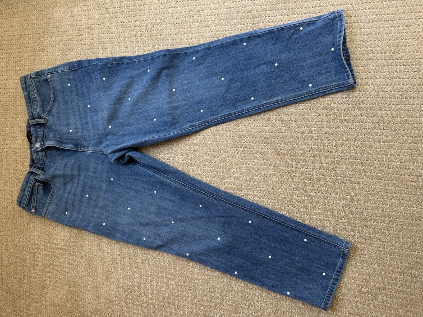 Talbots Women’s Slim Straight Ankle Jeans Size 12 Blue Pearl Dot Studded