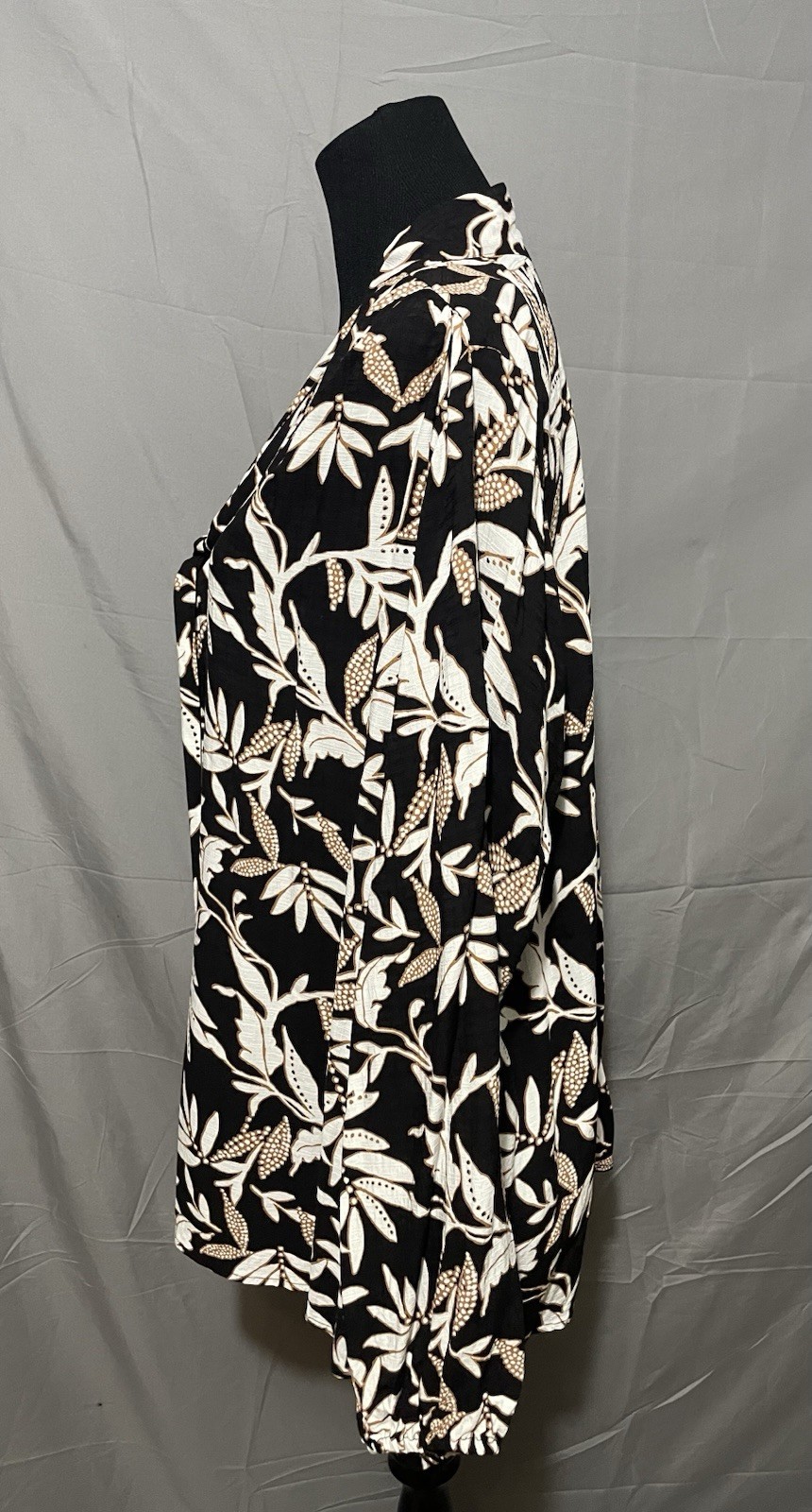 Lane Bryant Tie Front Career Office Blouse Black White Tree Leaf Print Size 18