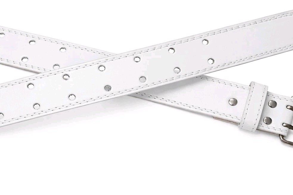 Genuine Leather Men’s Two Row Double Row Prong Holes Casual White Belts NWT