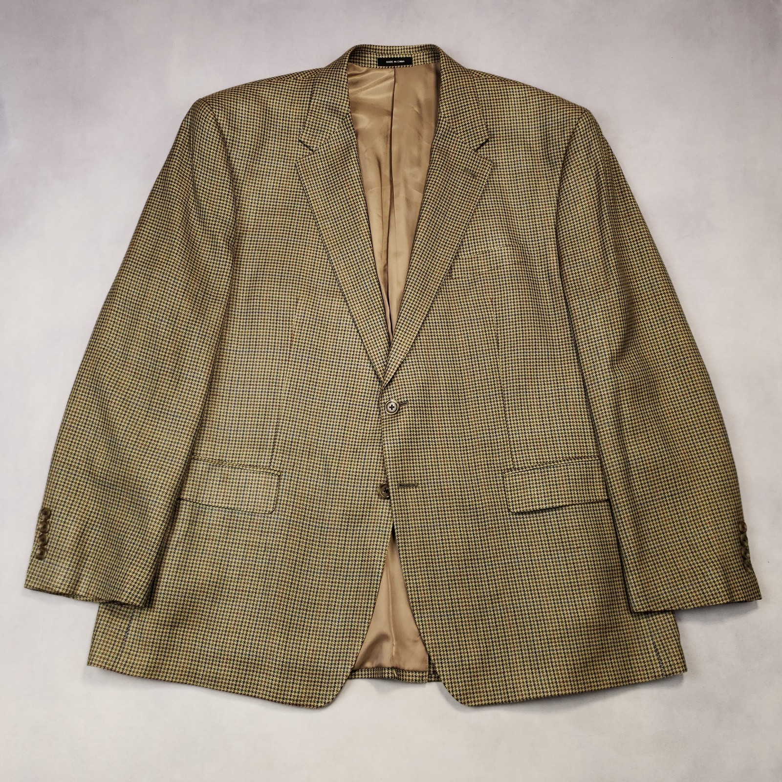 Chaps 100% Silk Sport Coat Mens 48R Houndstooth Two Button Single Vented Blazer