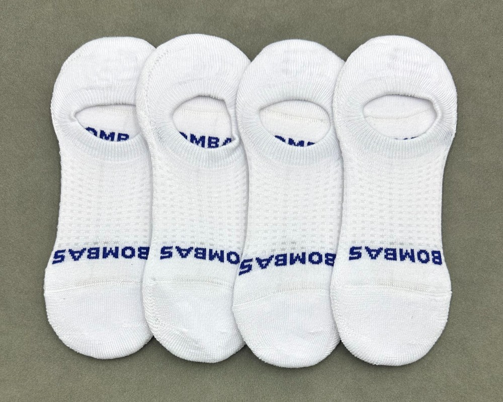 BOMBAS 4 Pairs Men’s Cushioned All Sport No Show Sock Size Med 6-9 White