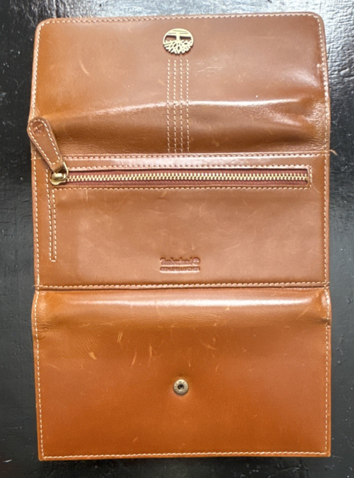 Timberland Brown Women’s Folding Wallet with Logo, Zipper, Button, Card Slots