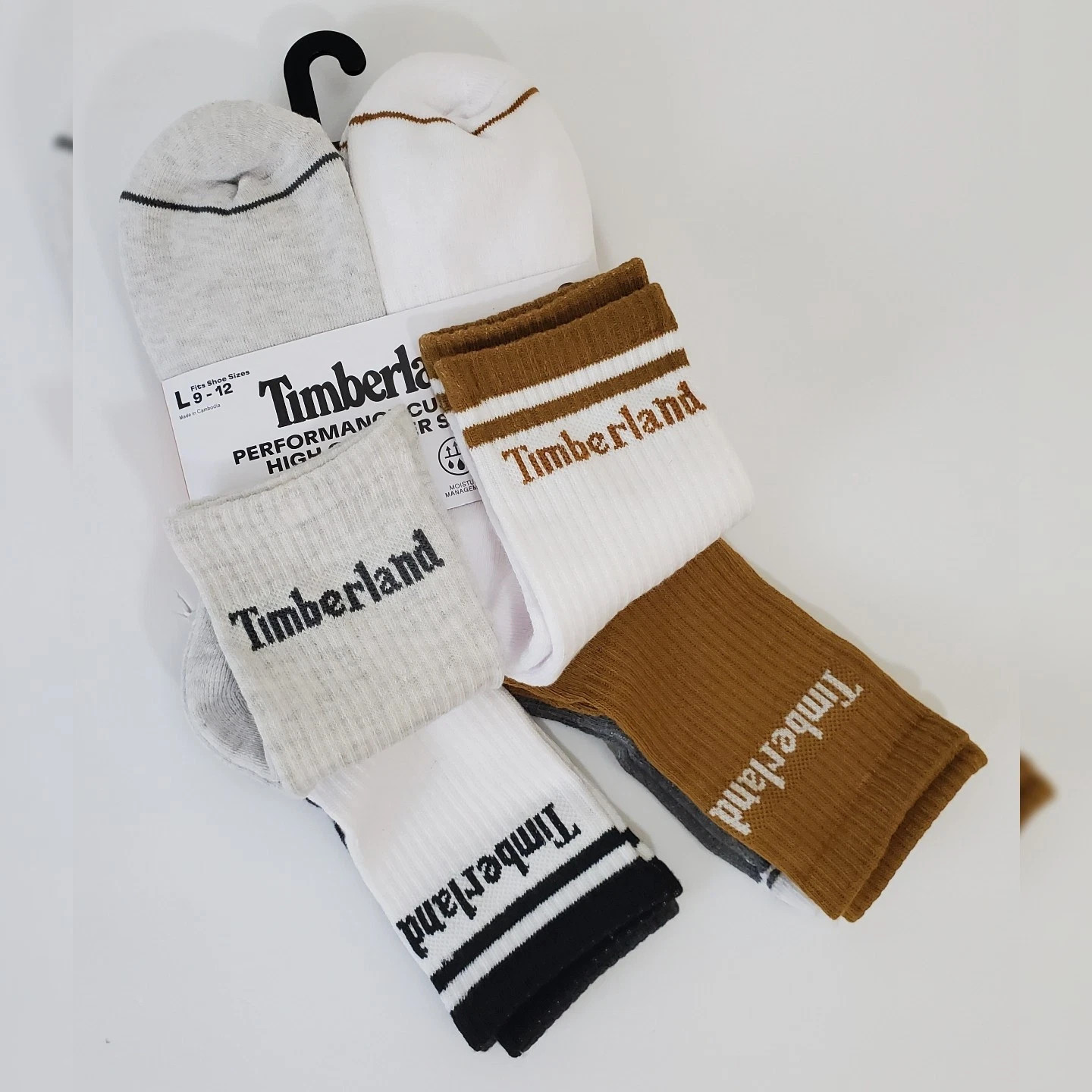 TIMBERLAND PERFORMANCE CUSHIONED HIGH QUARTER SOCKS MEN 6 PAIRS SIZE 9-12 MULTIC
