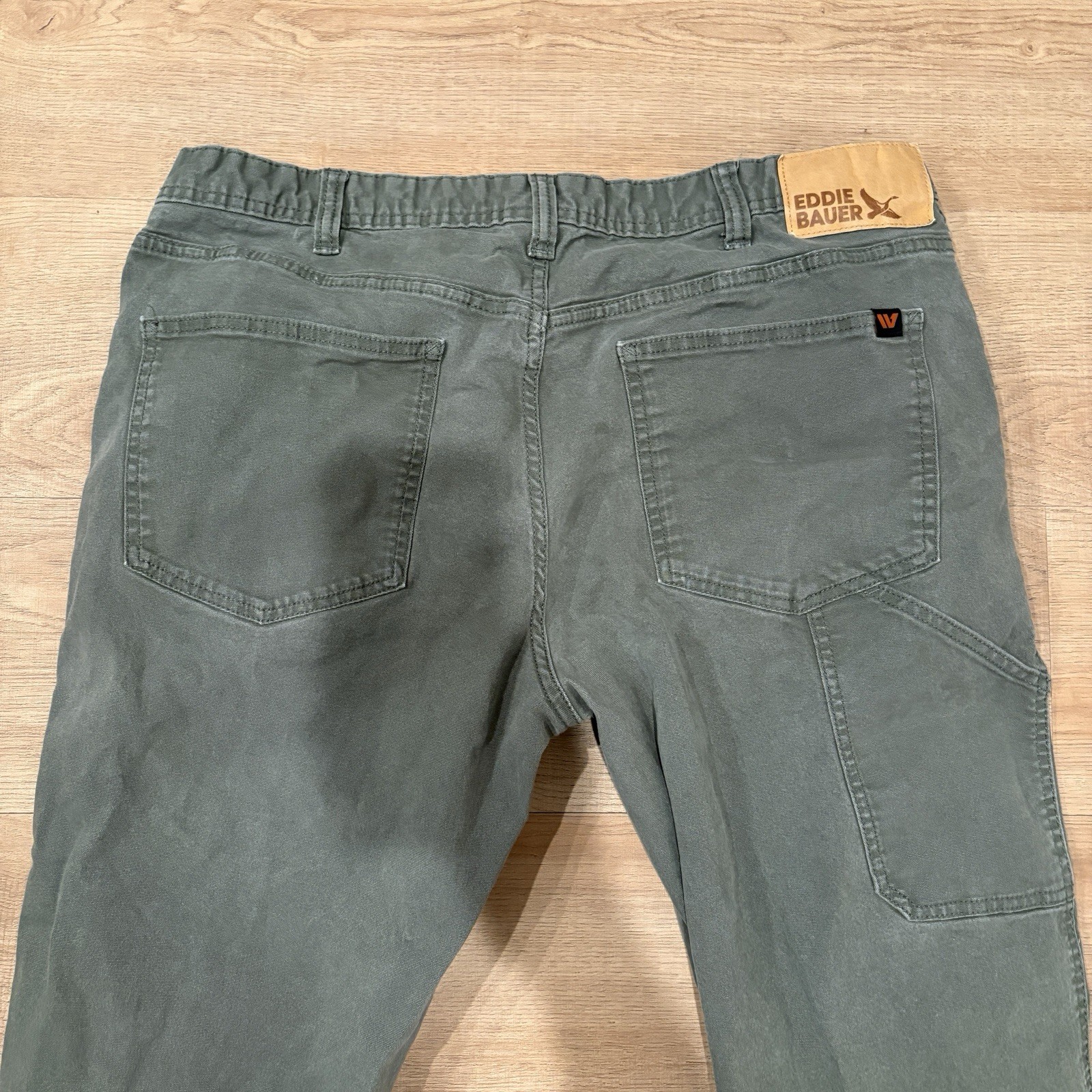 Eddie Bauer Canvas Utility Pants Mens 38×30 Olive Green Durable Workwear Stretch