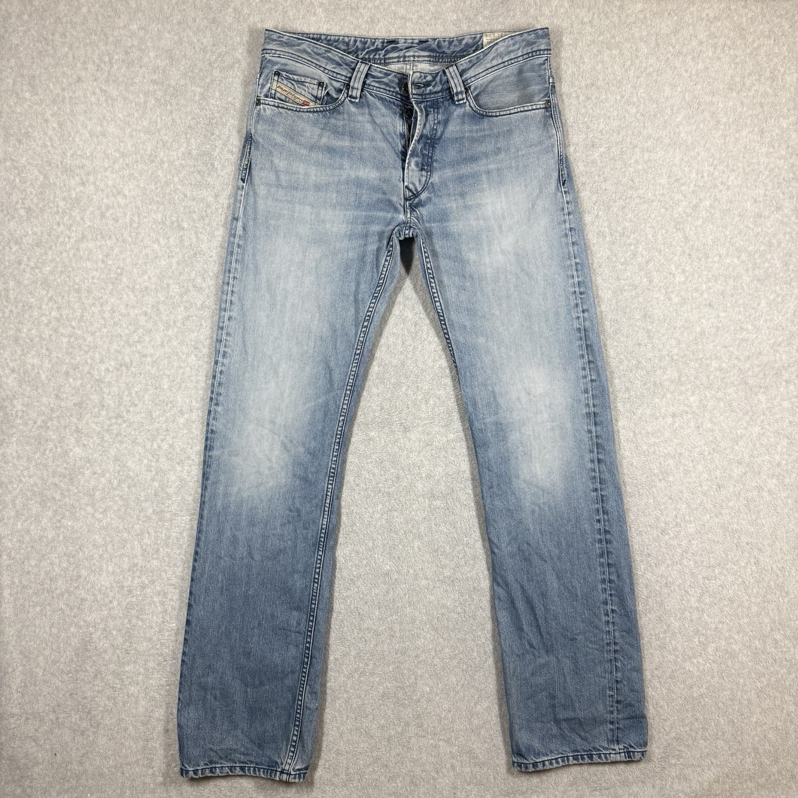Diesel VIKER Jeans Mens 32×34 Light Wash Regular Straight Faded Button Fly 008NH
