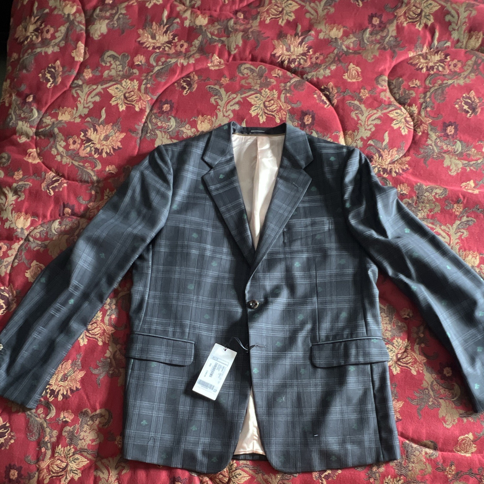 Gucci Men’s Gray Plaid with Bees Wool 2-Piece Suit EU54 44″ Chest