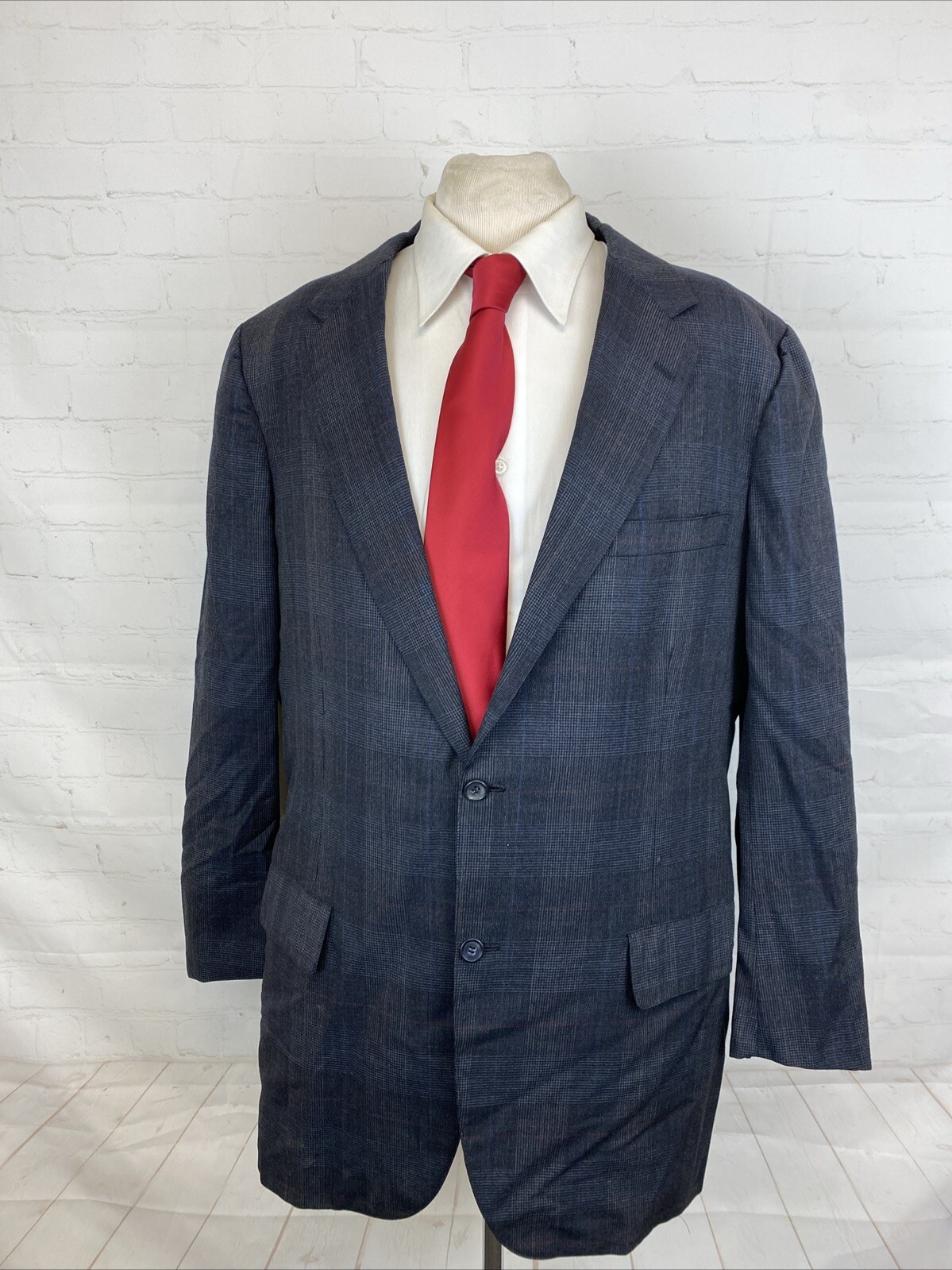 Brooks Brothers USA Men’s Dark Gray Plaid Suit 44L 37X29 Golden Fleece Vintage