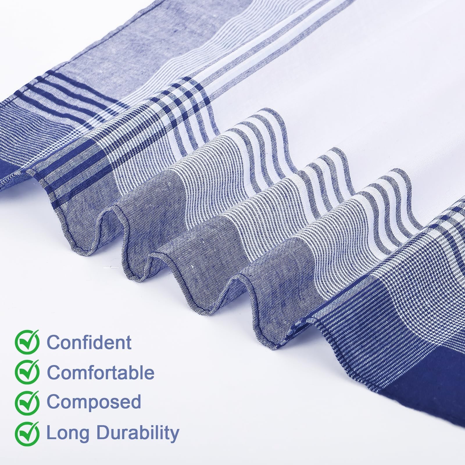 12 PCS Cotton Handkerchiefs for Men, 16×16 Inch Classic Pocket Squares, Checkere